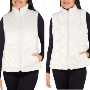 Nicole Miller Reversible insulated Vegan fur ivory white puffer vest size L nwt